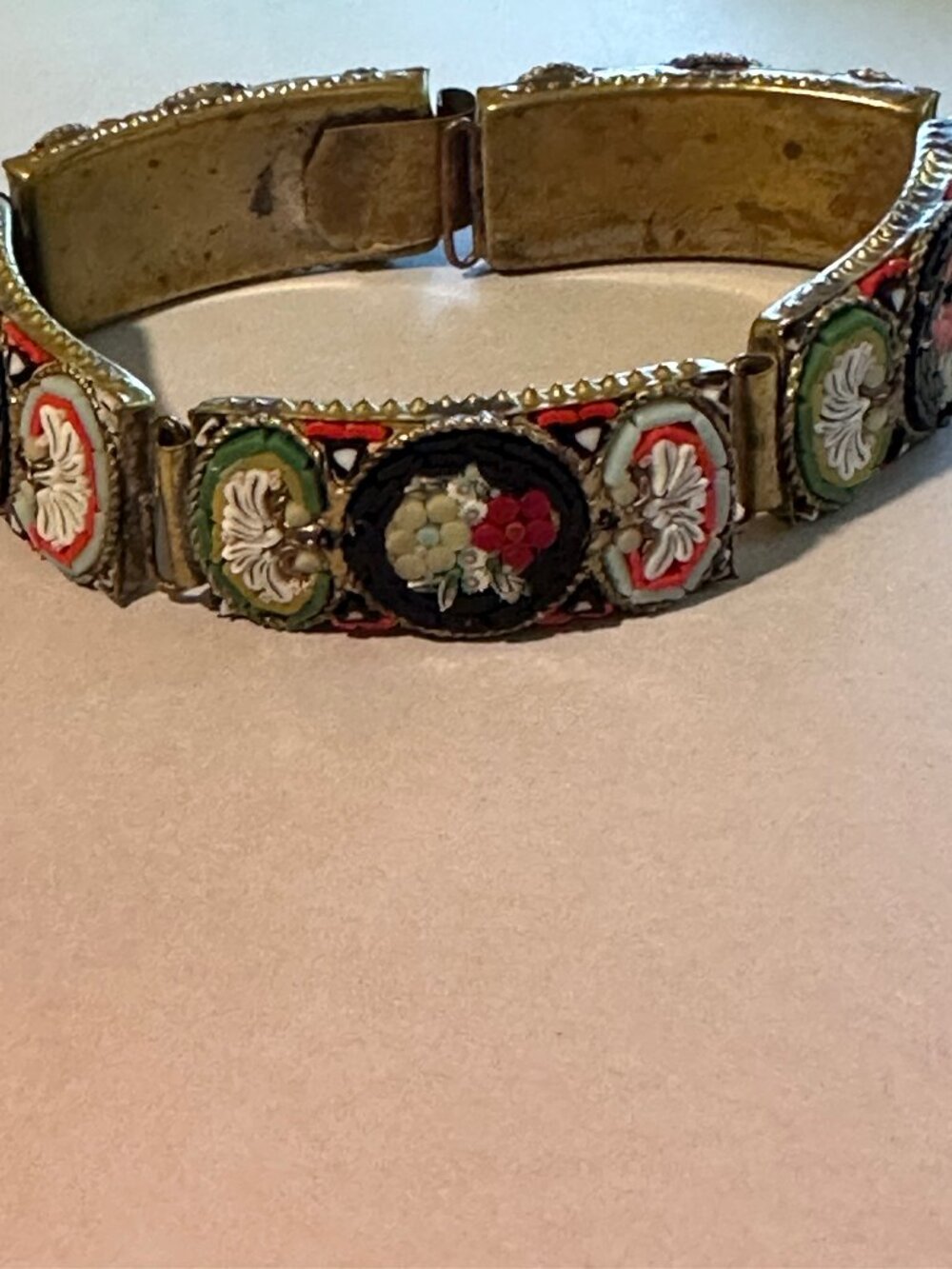 Antique Bracelet Italian Micro Mosaic Venetian Glass 1930-1940s Floral